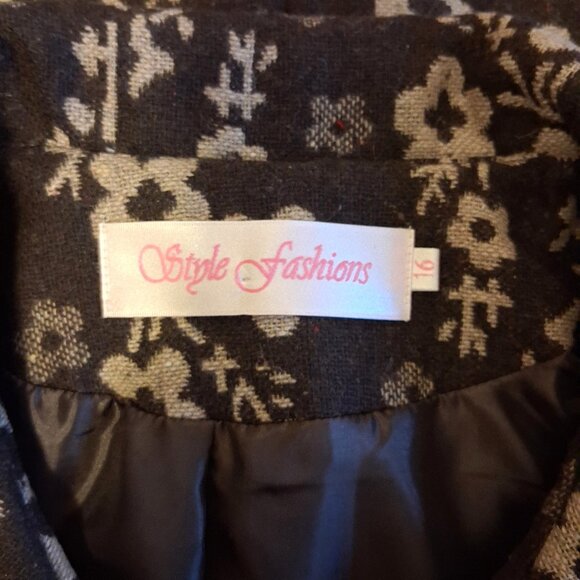 NEW Women’s Elegant Pea Coat Brown Cream Floral Lined Trench Coat ¾ Sleeve 16 XL - Picture 8 of 10